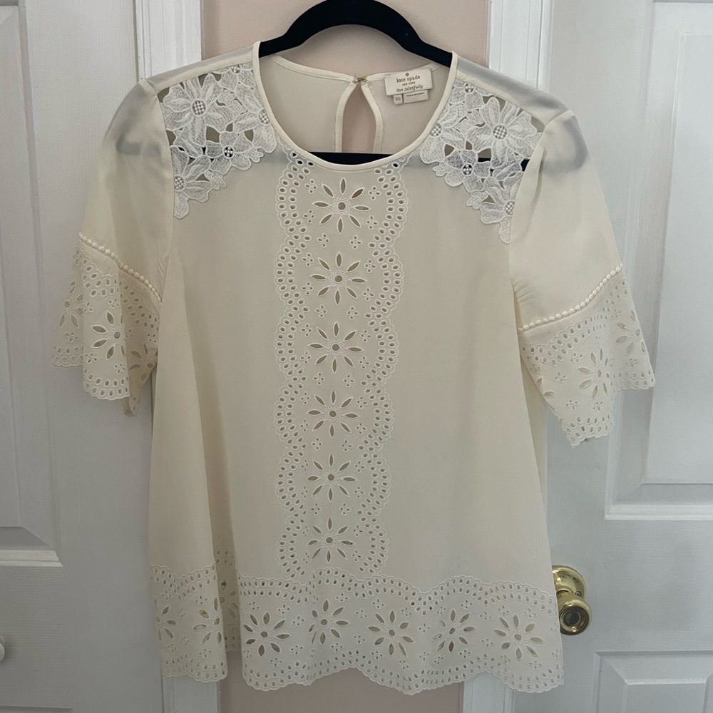 Kate Spade New York Embroidered Daisy Eyelet Swing Top XS